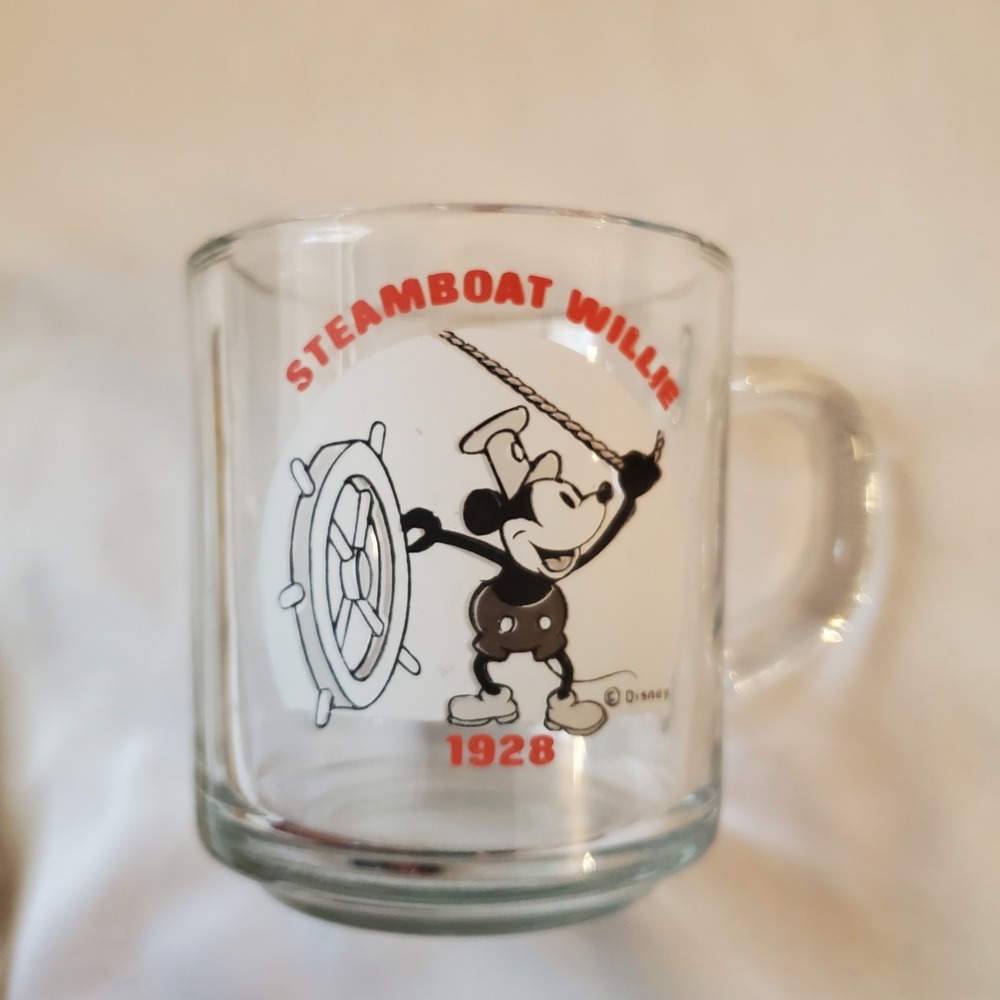 Disney Mickey Mouse - Steamboat Willie Glass Cup Mug 4" CHIP READ